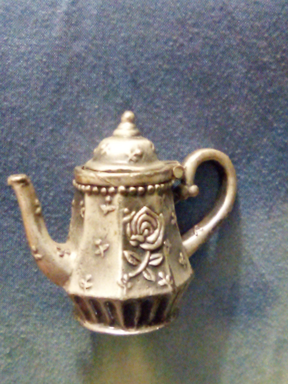 Decorative Silver-Tone Rose Teapot Accent - Tiny Collectable